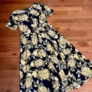 NWT ♡ Ellen Weaver ♡ Floral Midi Sundress (dark blue & yellow)